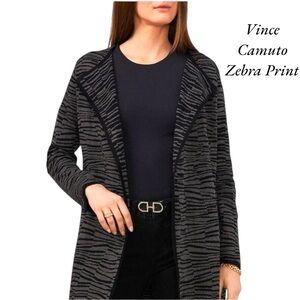 🛍️ 2/$25 EUC Vince Camuto Zebra Open Front Long Black Striped Cardigan Womens XL